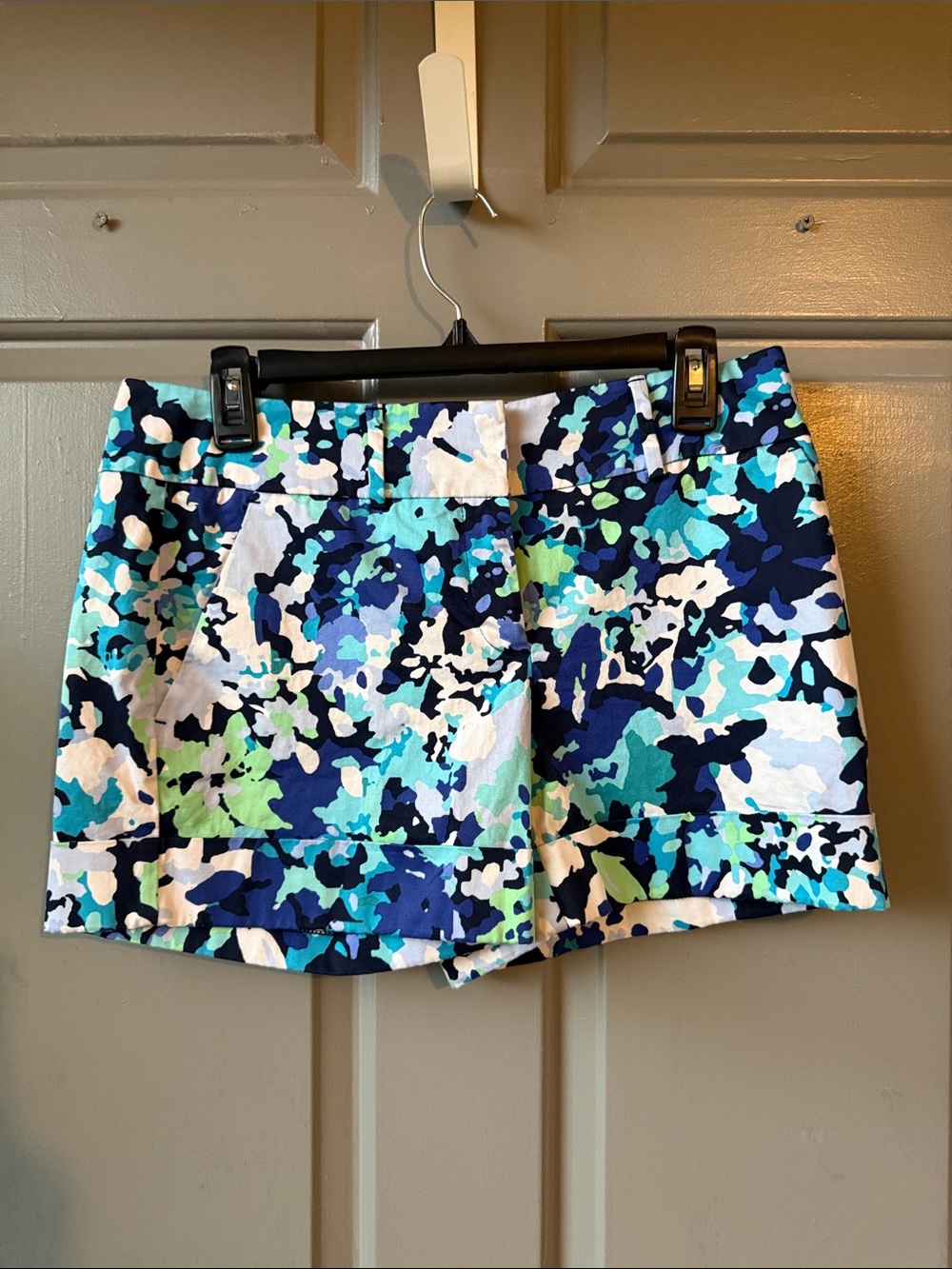 Women's Blue Multi-Color Print Cotton Blend Jean Shorts